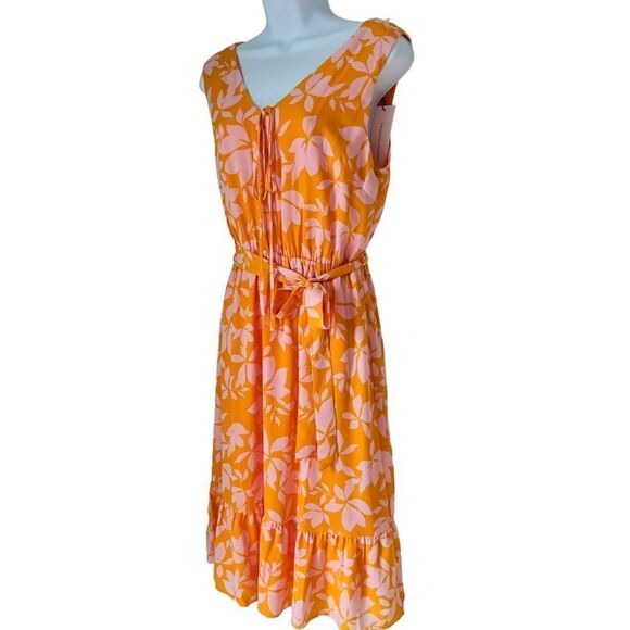 NWT Collective Concepts Orange Spring Summer Sleeveless Ruffled Dress sz S - Picture 2 of 11